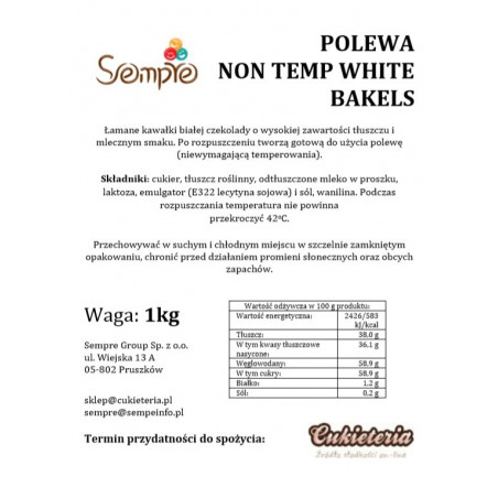 1kg Non Temp White Surogat czekolady polewa biała Bakels cukieteria pl